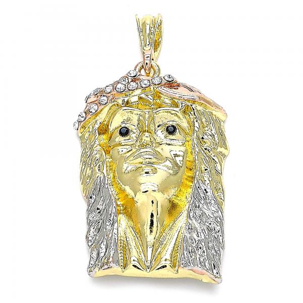 Dije Religioso 05.380.0072 Oro Laminado, Diseño de Jesus, con Cristal Blanca y Negro, Pulido, Tricolor