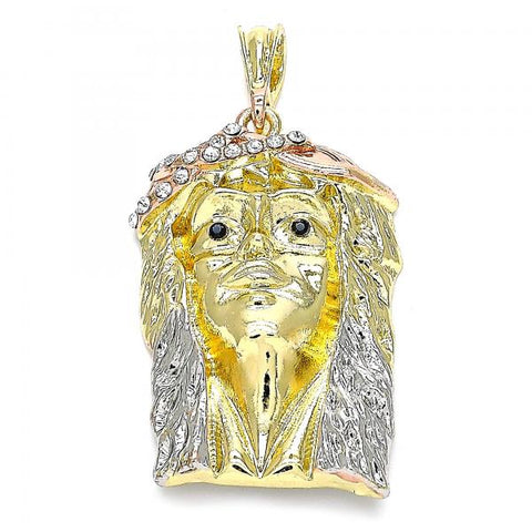 Dije Religioso 05.380.0072 Oro Laminado, Diseño de Jesus, con Cristal Blanca y Negro, Pulido, Tricolor