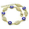 Pulsera Elegante 03.213.0159.08 Oro Laminado, Diseño de Virgen Maria y Ojo Griego, Diseño de Virgen Maria, Esmaltado Azul, Dorado