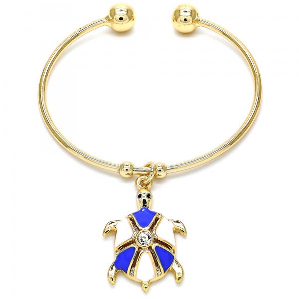 Aro Individual 07.63.0204.2 Oro Laminado, Diseño de Tortuga, con Cristal Blanca, Esmaltado Azul, Dorado