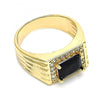 Anillo de Hombre 01.266.0048.2.12 Oro Laminado, con Zirconia Cubica Negro y Micro PaveBlanca, Pulido, Dorado