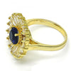 Anillo Multi Piedra 01.266.0018.2.08 Oro Laminado, Diseño de Flor, con Zirconia Cubica Zafiro Azul y Blanca, Pulido, Dorado