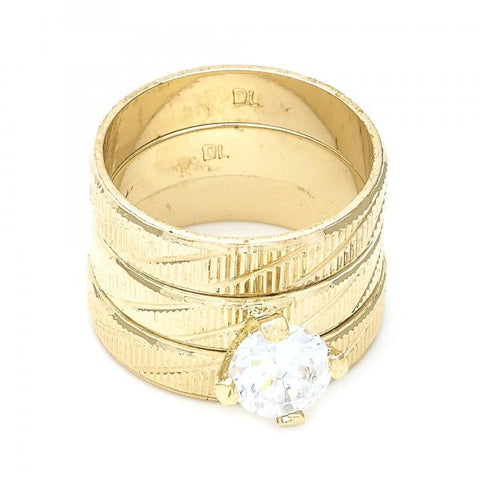 Anillo de Boda 01.91.0046.05 Oro Laminado, Diseño de Doble, con Zirconia Cubica Blanca, Diamantado, Dorado