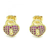 Arete Dormilona 02.156.0441.1 Oro Laminado, Diseño de Candado y Corazon, Diseño de Candado, con Micro Pave Rubi, Pulido, Dorado