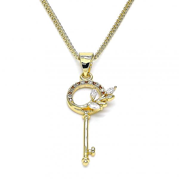 Collares con Dije 04.156.0433.1.20 Oro Laminado, Diseño de Llave y Oja, Diseño de Llave, con Micro Pave Granate y Blanca, Pulido, Dorado