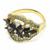 Anillo Multi Piedra 01.283.0007.07 Oro Laminado, Diseño de Flor, con Zirconia Cubica Negro y Blanca, Pulido, Dorado