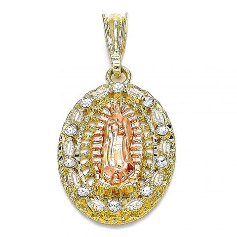 Dije Religioso 05.380.0045 Oro Laminado, Diseño de Guadalupe, con Cristal Blanca, Pulido, Tricolor