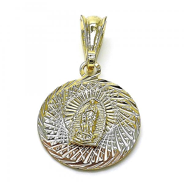 Dije Religioso 05.351.0221 Oro Laminado, Diseño de Guadalupe, Diamantado, Tricolor