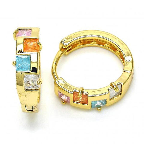 Argolla Huggie 02.210.0071.15 Oro Laminado, con Zirconia Cubica Multicolor, Pulido, Dorado