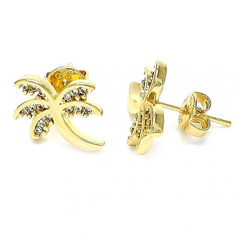 Arete Dormilona 02.195.0094 Oro Laminado, Diseño de Arbol, con Zirconia Cubica Blanca, Pulido, Dorado