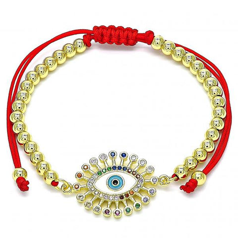 Pulsera Bolo Ajustable 03.368.0020.11 Oro Laminado, Diseño de Ojo Griego y Bola, Diseño de Ojo Griego, con Micro Pave Multicolor, Esmaltado Multicolor, Dorado