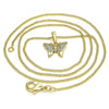 Collares con Dije 04.316.0003.20 Oro Laminado, Diseño de Mariposa, con Micro Pave Blanca, Pulido, Dorado