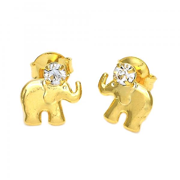 Arete Dormilona 02.09.0050 Oro Laminado, Diseño de Elefante, con Zirconia Cubica Blanca, Pulido, Tono Dorado