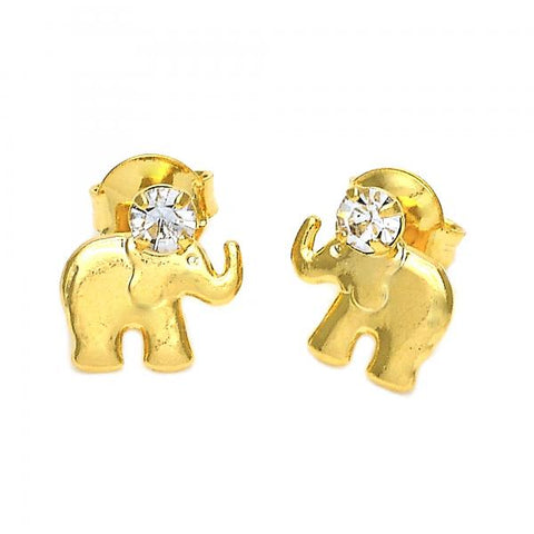 Arete Dormilona 02.09.0050 Oro Laminado, Diseño de Elefante, con Zirconia Cubica Blanca, Pulido, Dorado