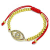 Pulsera Bolo Ajustable 03.368.0046.11 Oro Laminado, Diseño de Ojo Griego y Bola, Diseño de Ojo Griego, con Micro Pave Multicolor y Zirconia CubicaBlanca, Pulido, Dorado