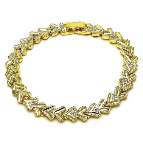 Pulsera Solida 03.413.0004.07 Oro Laminado, Diseño de Corazon, Diamantado, Dorado