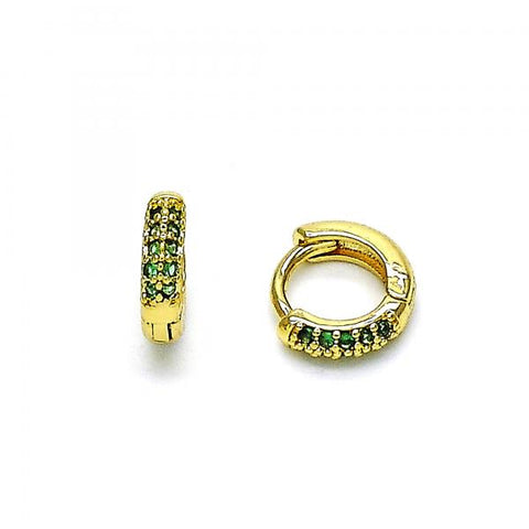 Argolla Huggie 02.195.0111.5.10 Oro Laminado, con Micro Pave Verde, Pulido, Dorado