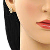 Arete Dormilona 02.213.0268 Oro Laminado, Diseño de Mano de Dios, con Micro Pave Blanca, Esmaltado Rojo, Dorado