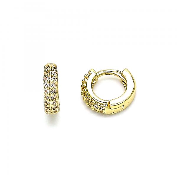 Argolla Huggie 02.195.0131.10 Oro Laminado, con Micro Pave Blanca, Pulido, Dorado