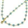 Collar y Pulso 06.63.0008 Oro Laminado, Diseño de Ojo Griego, Resinado Azul Claro, Dorado