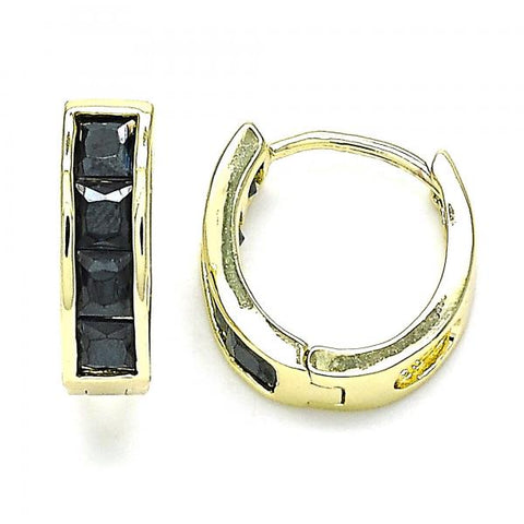 Argolla Huggie 02.316.0068.15 Oro Laminado, con Micro Pave Negro, Pulido, Dorado