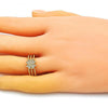 Anillo Multi Piedra 01.310.0025 Oro Laminado, Diseño de Trebol de Cuatro Hojas, con Micro Pave Blanca, Pulido, Dorado