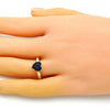 Anillo Multi Piedra 01.341.0075.3 Oro Laminado, Diseño de Corazon, con Zirconia Cubica Zafiro Azul, Pulido, Dorado