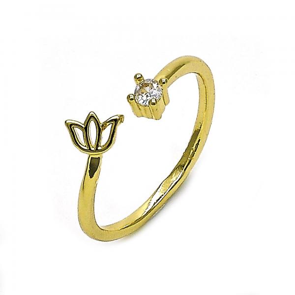 Anillo Multi Piedra 01.284.0075 Oro Laminado, Diseño de Flor, con Zirconia Cubica Blanca, Pulido, Dorado