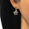 Arete Gancho Frances 02.210.0228.1 Oro Laminado, Diseño de Flor, con Zirconia Cubica Multicolor, Pulido, Dorado