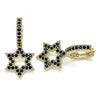 Argolla Huggie 02.210.0472.5.15 Oro Laminado, Diseño de Estrella de Davi, con Micro Pave Negro, Pulido, Dorado