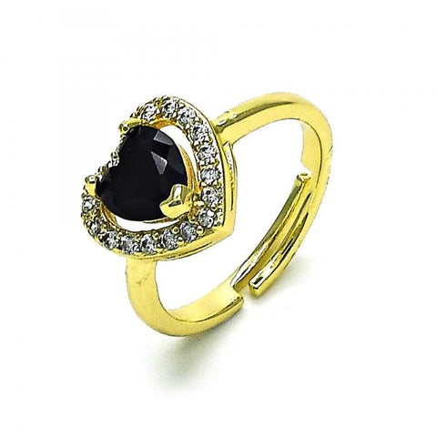 Anillo Multi Piedra 01.284.0085.3 Oro Laminado, Diseño de Corazon, con Zirconia Cubica Negro y Micro PaveBlanca, Pulido, Dorado