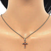 Collares con Dije 04.284.0009.1.22 Oro Laminado, Diseño de Cruz, con Zirconia Cubica Granate y Blanca, Pulido, Dorado