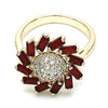 Anillo Multi Piedra 01.210.0105.1.06 Oro Laminado, Diseño de Flor, con Zirconia Cubica Rubi y Blanca, Pulido, Dorado