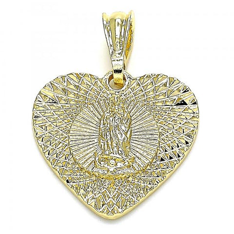 Dije Elegante 05.351.0081 Oro Laminado, Diseño de Corazon y Guadalupe, Diseño de Corazon, Diamantado, Dorado