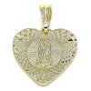 Dije Elegante 05.351.0081 Oro Laminado, Diseño de Corazon y Guadalupe, Diseño de Corazon, Diamantado, Dorado