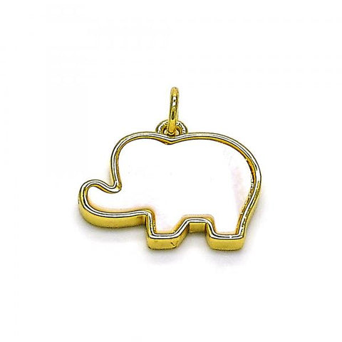 Dije Elegante 05.341.0056 Oro Laminado, Diseño de Elefante, con Madre Perla Blanca, Pulido, Dorado