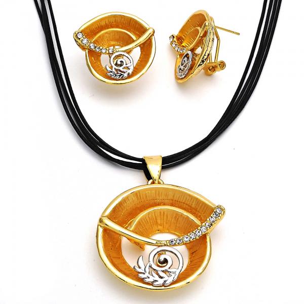 Collar y Arete 06.59.0110.1 Oro Laminado, Diseño de Espiral y Oja, Diseño de Espiral, con Cristal Blanca, Pulido, Dos Tonos