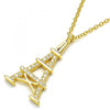 Collares con Dije 04.336.0093.2.16 Plata Rodinada, Diseño de Torre Eiffel, con Zirconia Cubica Blanca, Pulido, Dorado