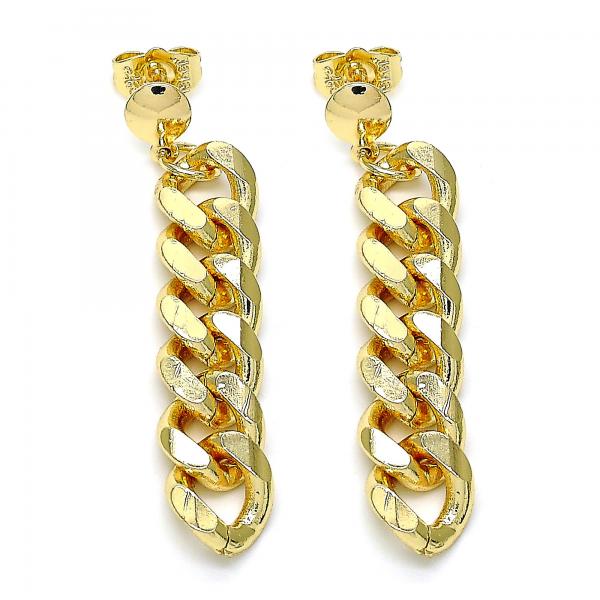 Arete Largo 02.63.2734 Oro Laminado, Diseño de Miami Cubana, Pulido, Dorado