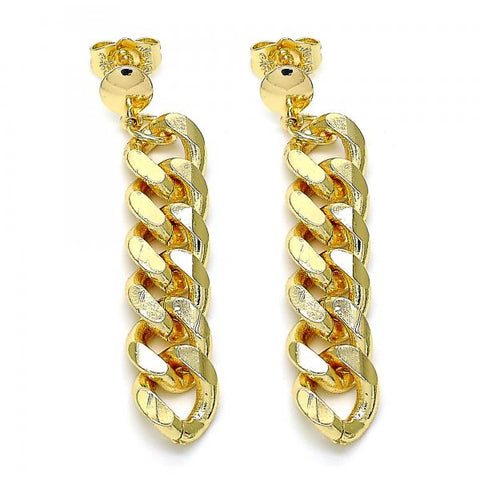 Arete Largo 02.63.2734 Oro Laminado, Diseño de Miami Cubana, Pulido, Dorado