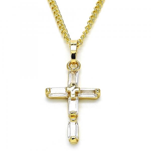 Collares con Dije 04.284.0015.20 Oro Laminado, Diseño de Cruz, con Zirconia Cubica Blanca, Pulido, Dorado