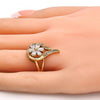 Anillo Multi Piedra 01.210.0010.08 Oro Laminado, Diseño de Flor y Gota, Diseño de Flor, con Zirconia Cubica Blanca, Pulido, Dorado