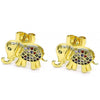 Arete Dormilona 02.284.0046 Oro Laminado, Diseño de Elefante, con Zirconia Cubica Multicolor, Pulido, Dorado