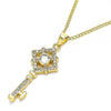 Collares con Dije 04.344.0011.20 Oro Laminado, Diseño de Llave, con Micro Pave Blanca, Pulido, Dorado