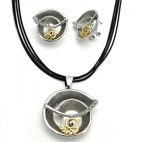 Collar y Arete 06.59.0110 Oro Laminado, Diseño de Espiral y Oja, Diseño de Espiral, con Cristal Blanca, Pulido, Dos Tonos