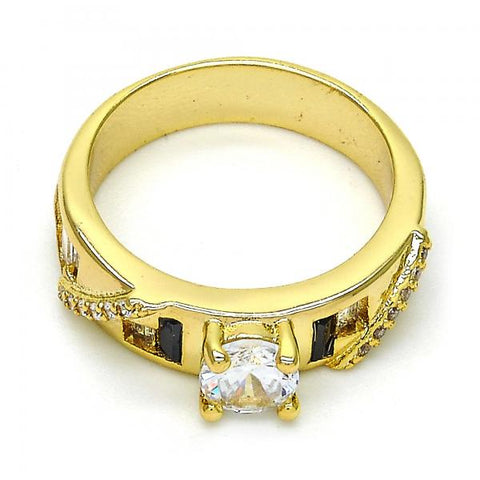 Anillo Multi Piedra 01.99.0047.08 Oro Laminado, con Zirconia Cubica Blanca y Micro PaveBlanca, Pulido, Dorado