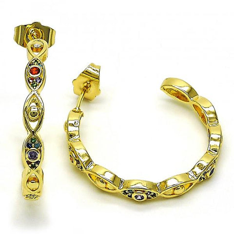 Argolla Mediana 02.210.0780.1.30 Oro Laminado, Diseño de Ojo Griego, con Micro Pave Multicolor, Pulido, Dorado