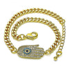 Pulsera Elegante 03.368.0085.08 Oro Laminado, Diseño de Manos y Ojo Griego, Diseño de Manos, con Micro Pave Multicolor, Pulido, Dorado