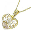 Collares con Dije 04.351.0012.20 Oro Laminado, Diseño de Corazon y Flor, Diseño de Corazon, Pulido, Tricolor