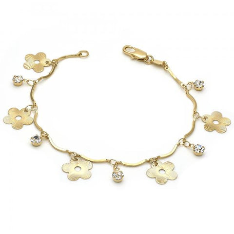 Pulsera de Dije 03.63.1531.07 Oro Laminado, Diseño de Flor, con Zirconia Cubica Blanca, Diamantado, Dorado